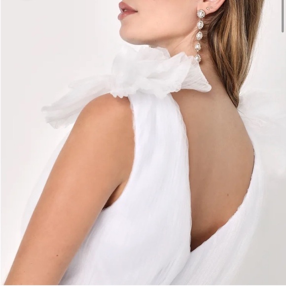 Lulu’s Dramatic Arrival White Tulle Tiered Surplice Mini Dress - Picture 4 of 6